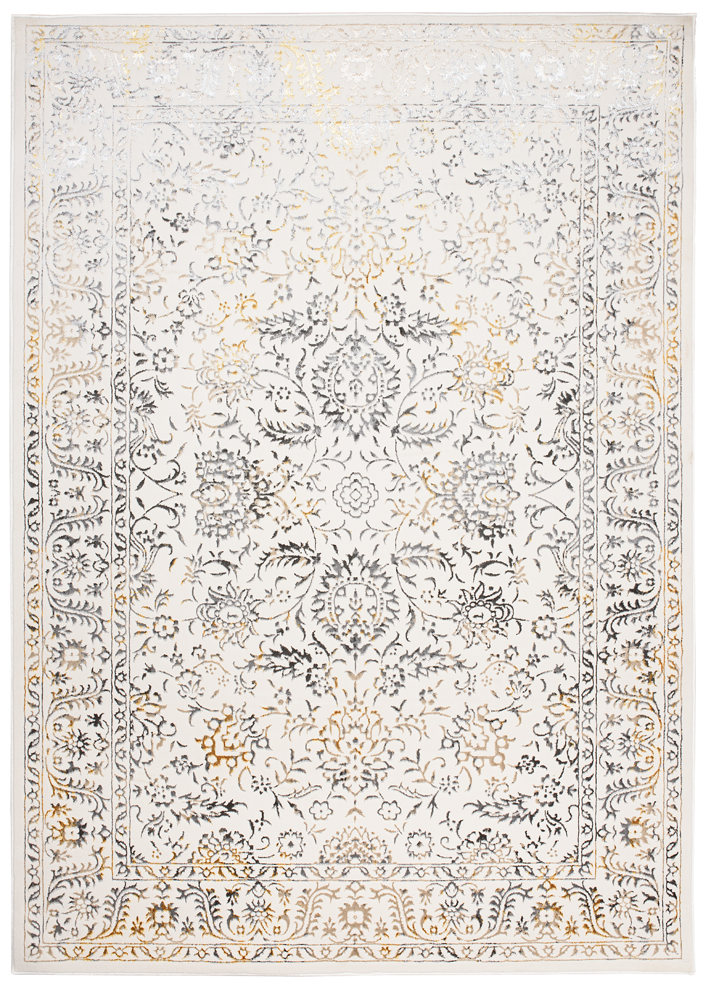 Teppich Golden Creme Gold Grau Vintage Rahmen