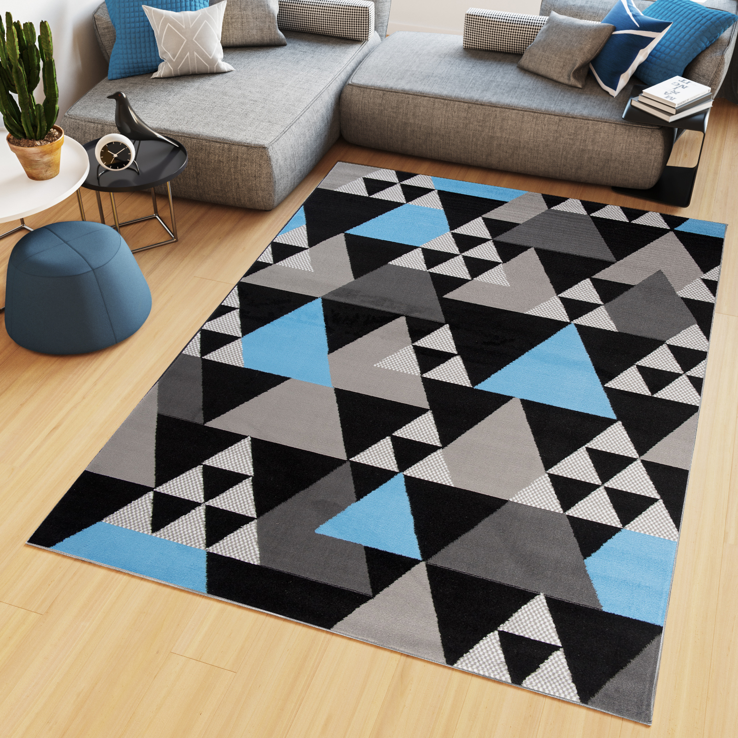 Teppich Maya Grau Blau Geometrisch Dreiecke
