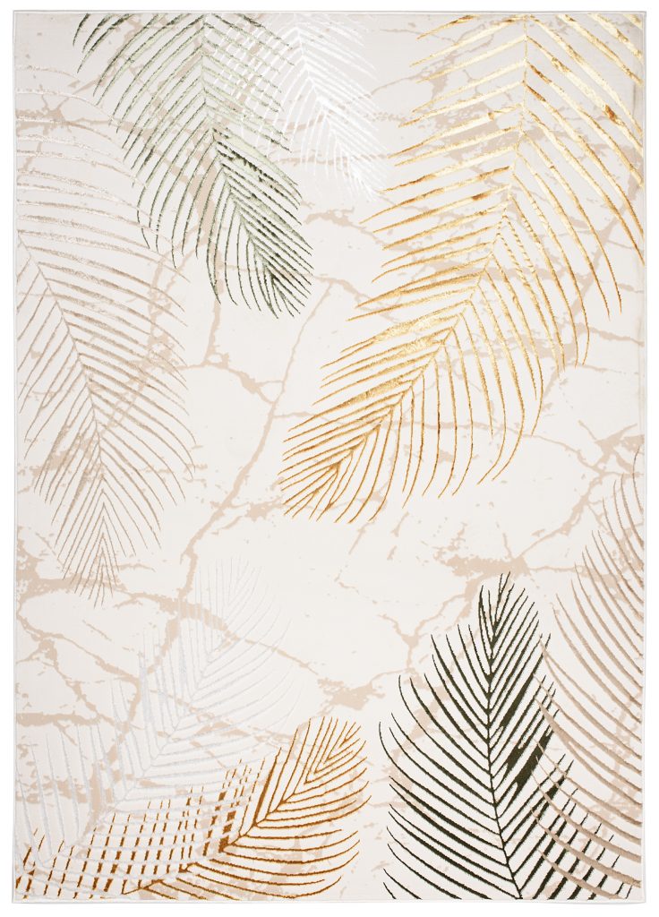 Teppich Golden Creme Gold Grün Blätter