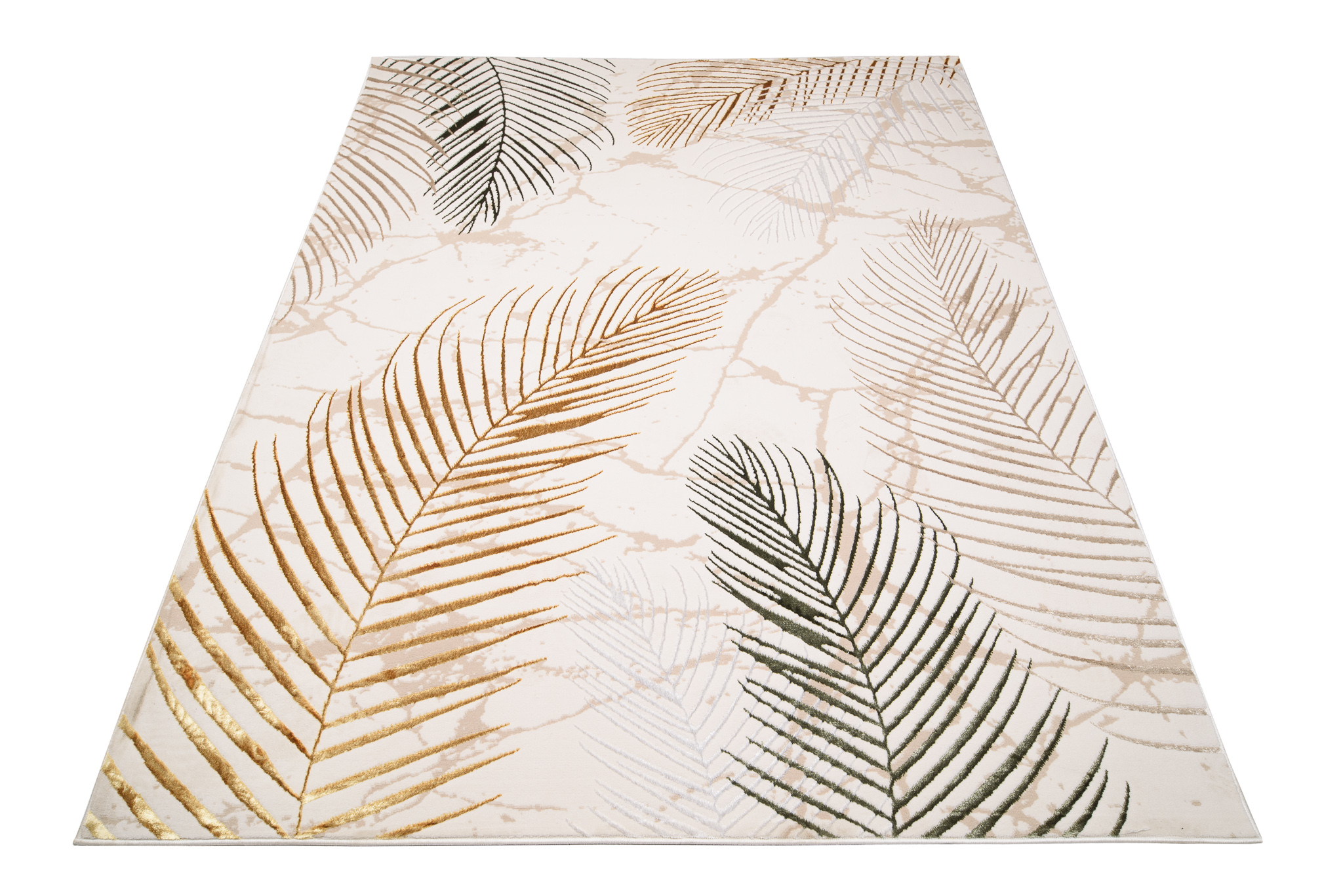 Teppich Golden Creme Gold Grün Blätter