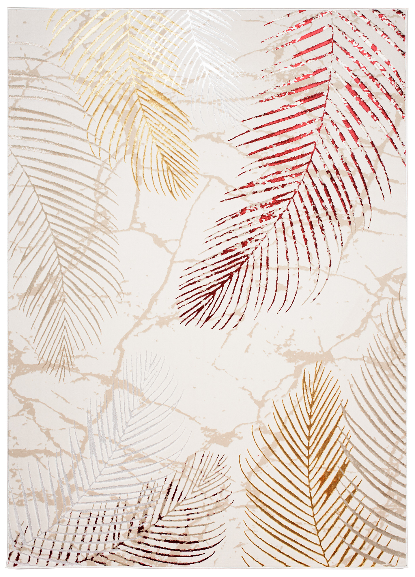 Teppich Golden Creme Gold Rot Blätter