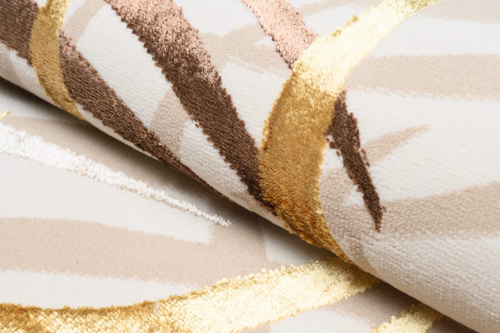 Teppich Golden Creme Braun Gold Blätter