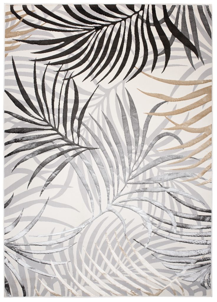 Teppich Golden Creme Grau Beige Blätter