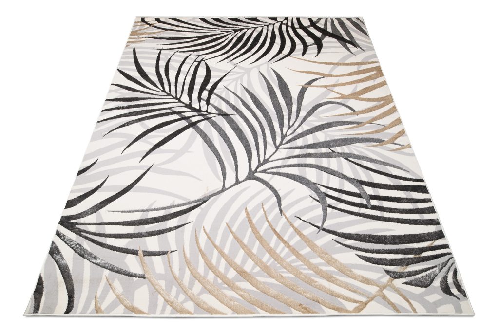 Teppich Golden Creme Grau Beige Blätter