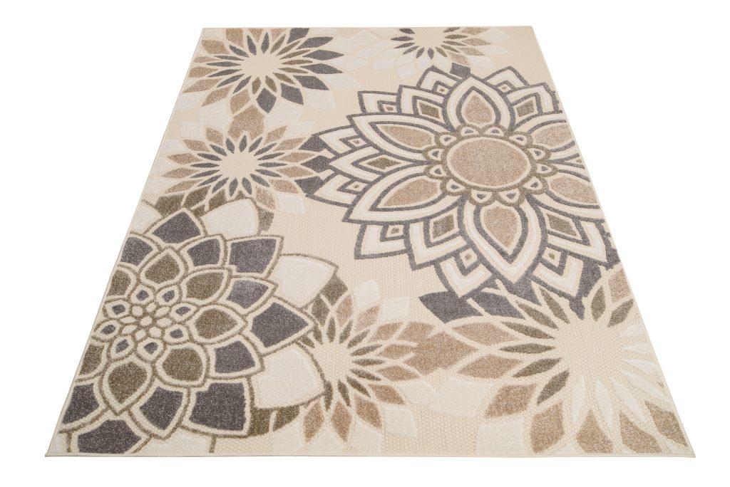 Teppich Outdoor Patio Creme Grau Blumen