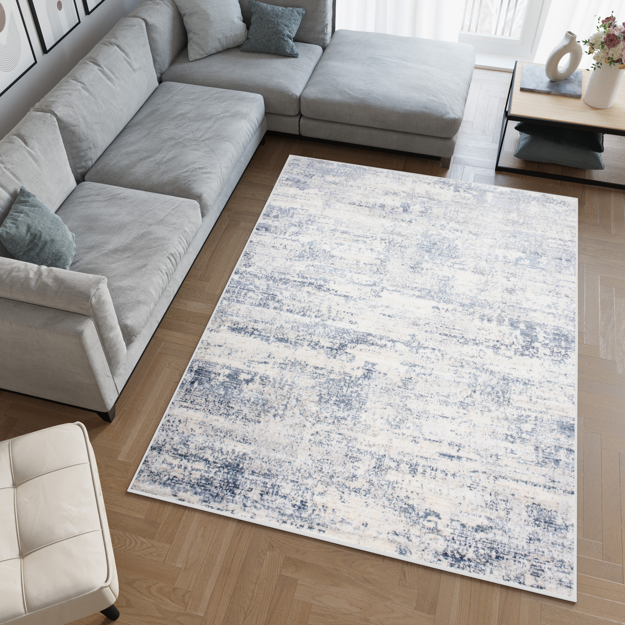 Teppich Sky Blau Creme Abstrakt Verwischungen