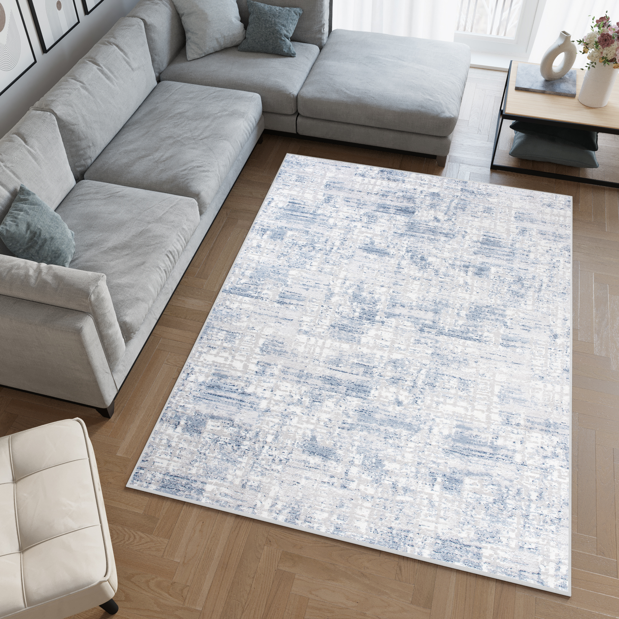 Teppich Sky Blau Grau Abstrakt Streifen