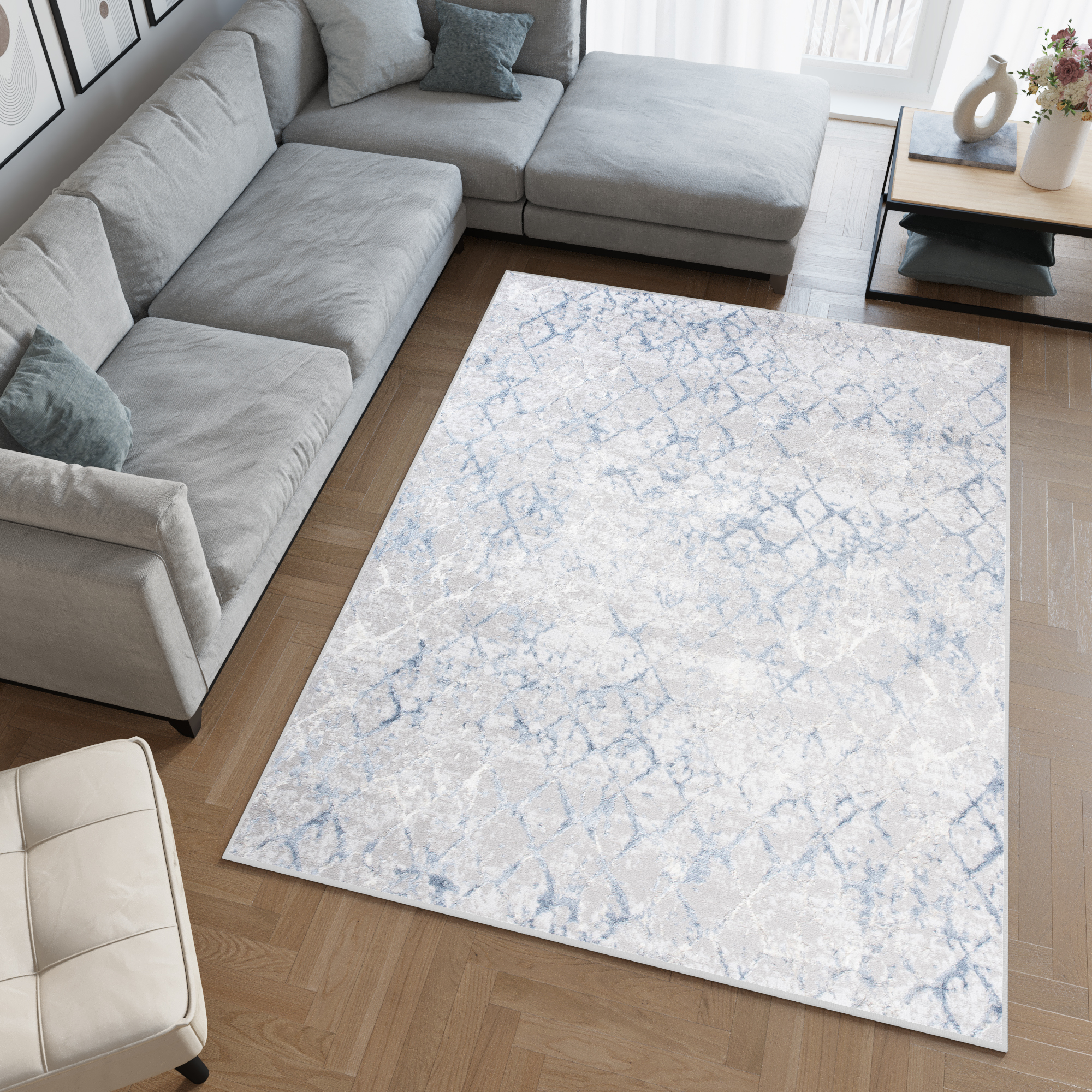 Teppich Sky Blau Geometrisch Diamanten