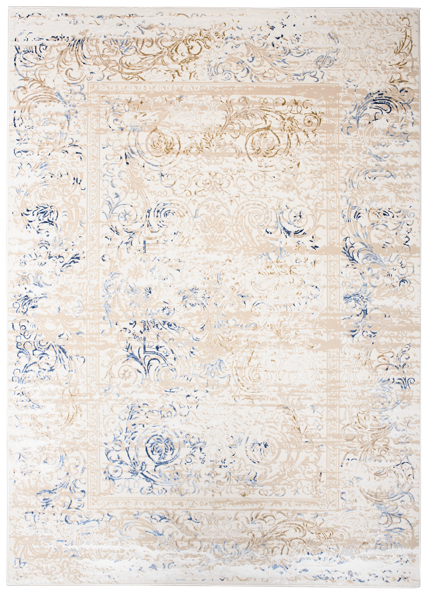 Teppich Hera Creme Beige Blau Klassisch 3D-Effekt