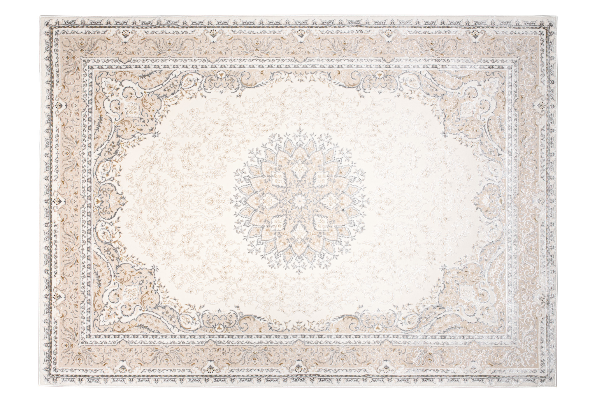 Teppich Hera Creme Beige Grau Vintage Medaillon 3D-Effekt