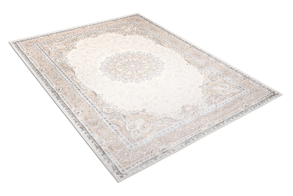 Teppich Hera Creme Beige Grau Vintage Medaillon 3D-Effekt