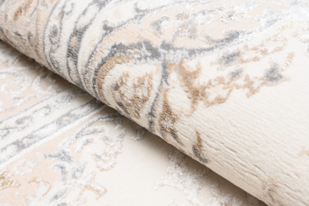 Teppich Hera Creme Beige Grau Vintage Medaillon 3D-Effekt