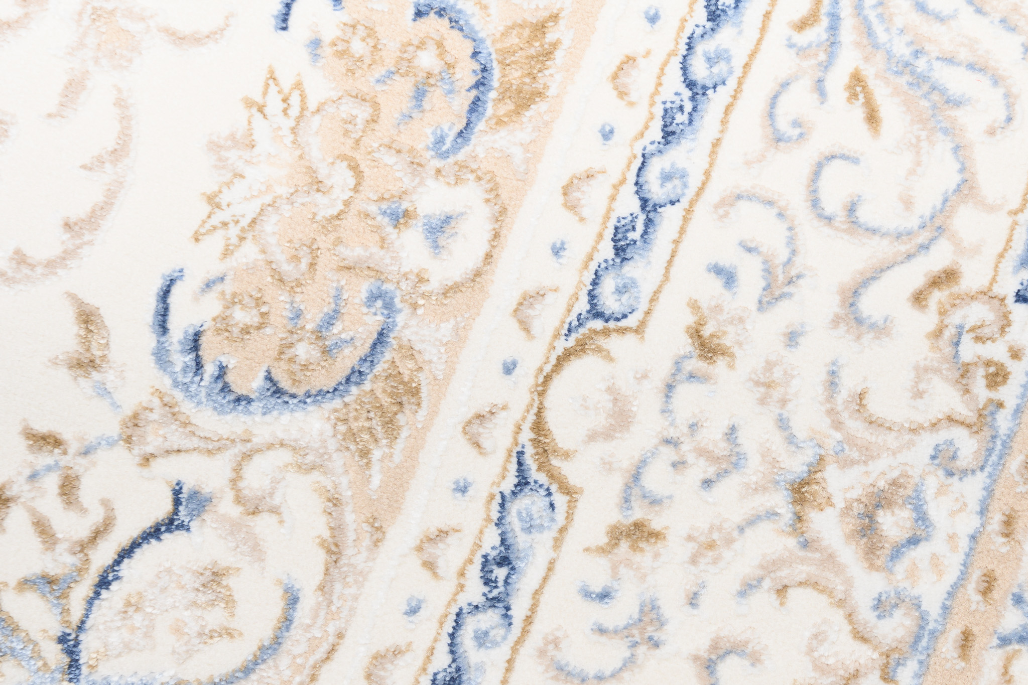 Teppich Hera Creme Beige Blau Medaillon 3D-Effekt