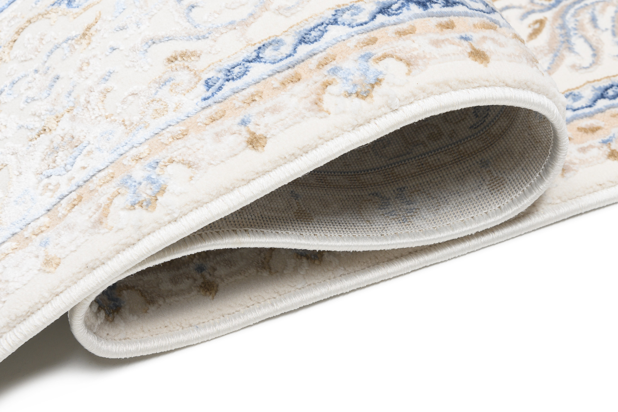 Teppich Hera Creme Beige Blau Medaillon 3D-Effekt
