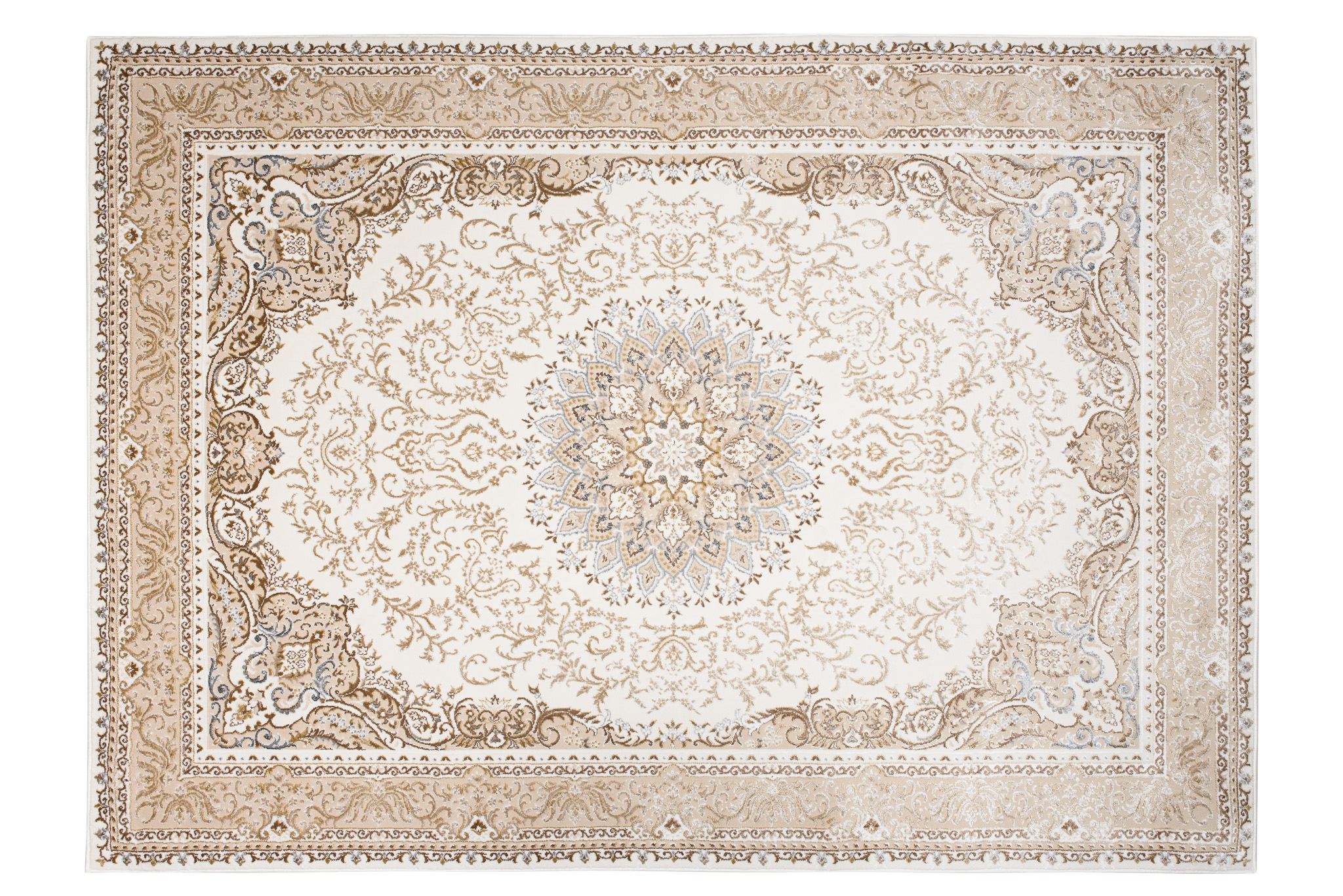Teppich Hera Creme Beige Klassisch Rosette 3D-Effekt