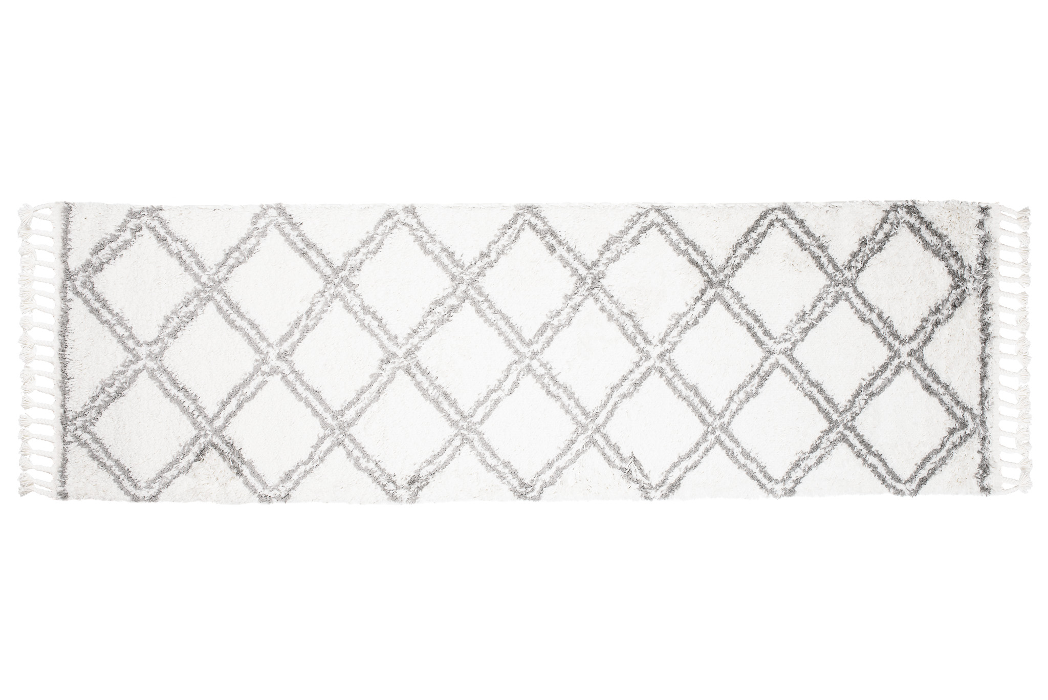 Teppichläufer Boho mit Fransen Creme Gitter Shaggy