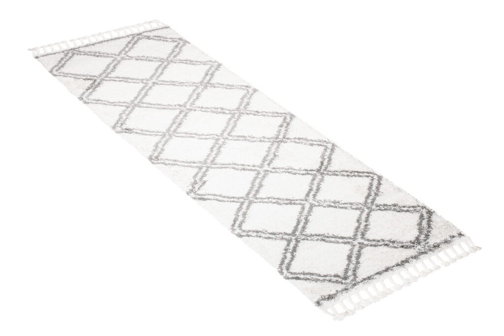Teppichläufer Boho mit Fransen Creme Gitter Shaggy
