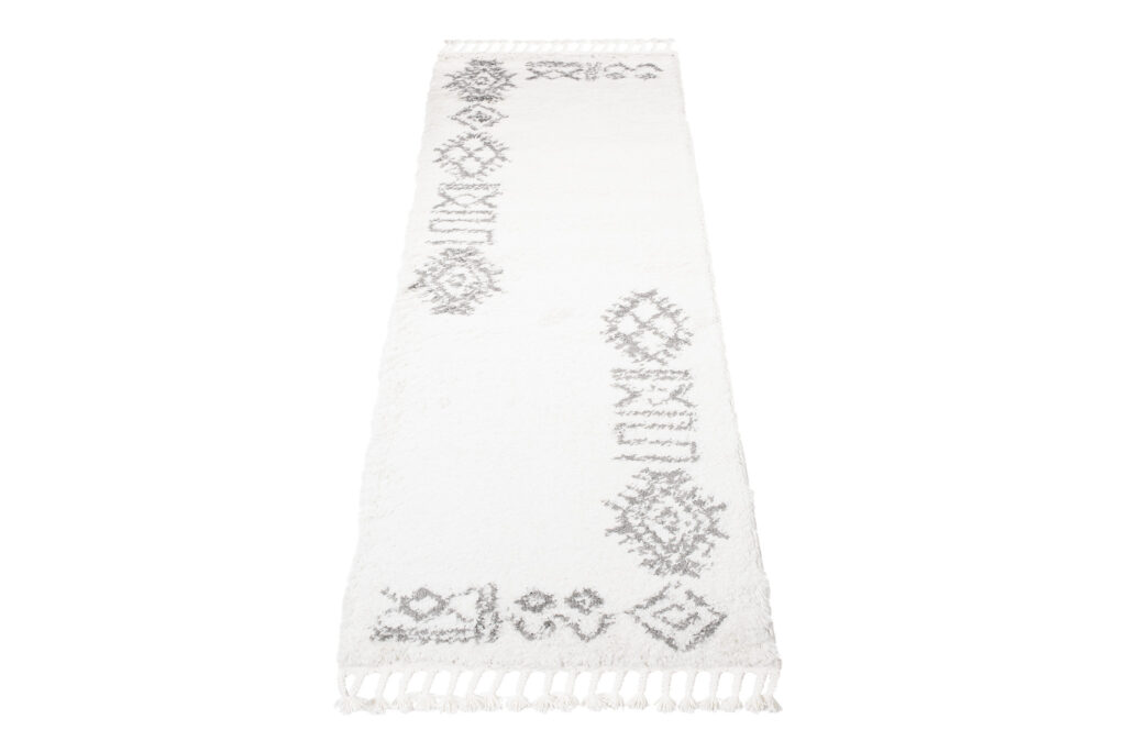 Teppichläufer Boho mit Fransen Creme Ethno Shaggy