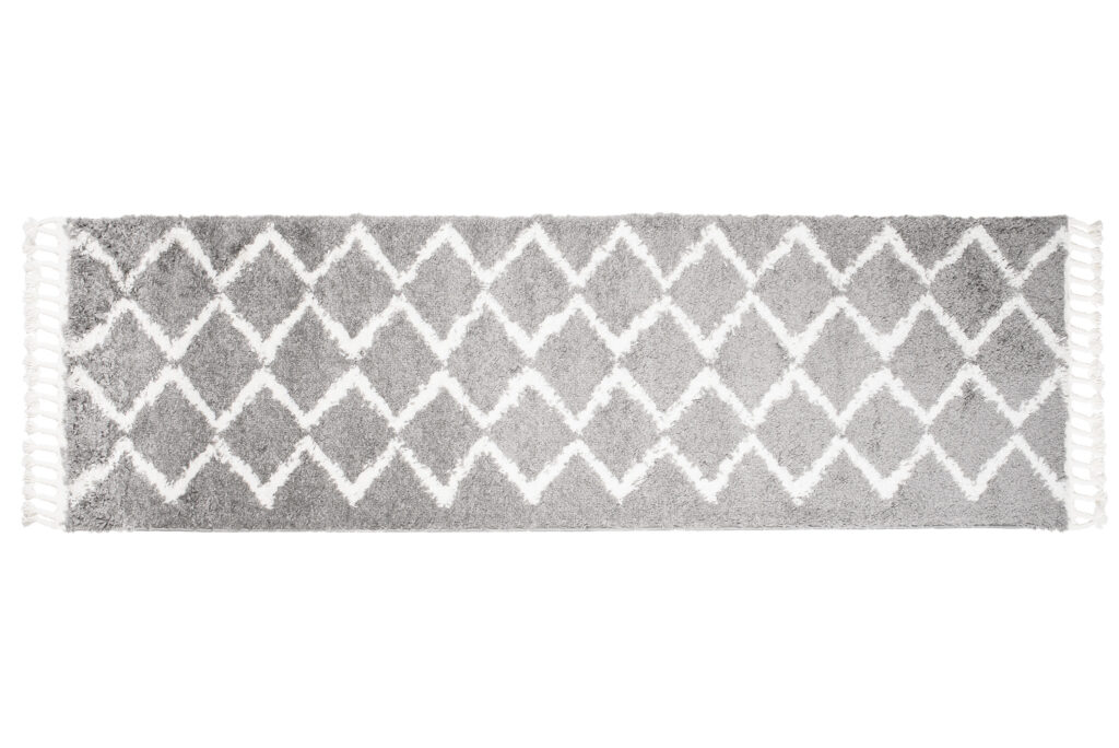 Teppichläufer Boho mit Fransen Grau Zigzag Shaggy