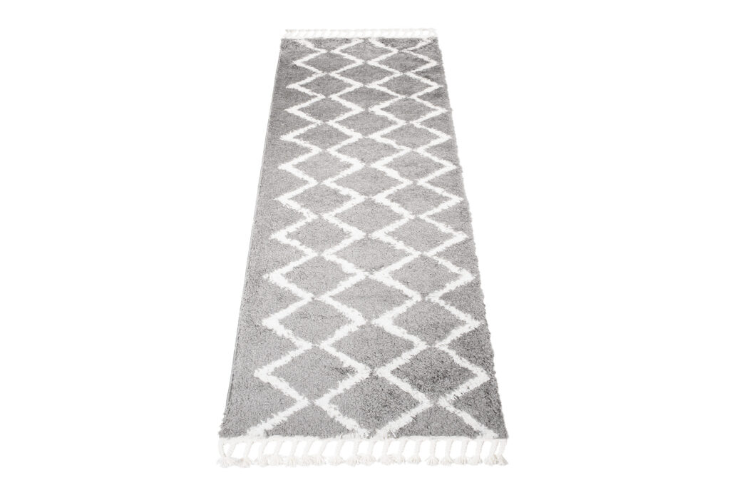 Teppichläufer Boho mit Fransen Grau Zigzag Shaggy