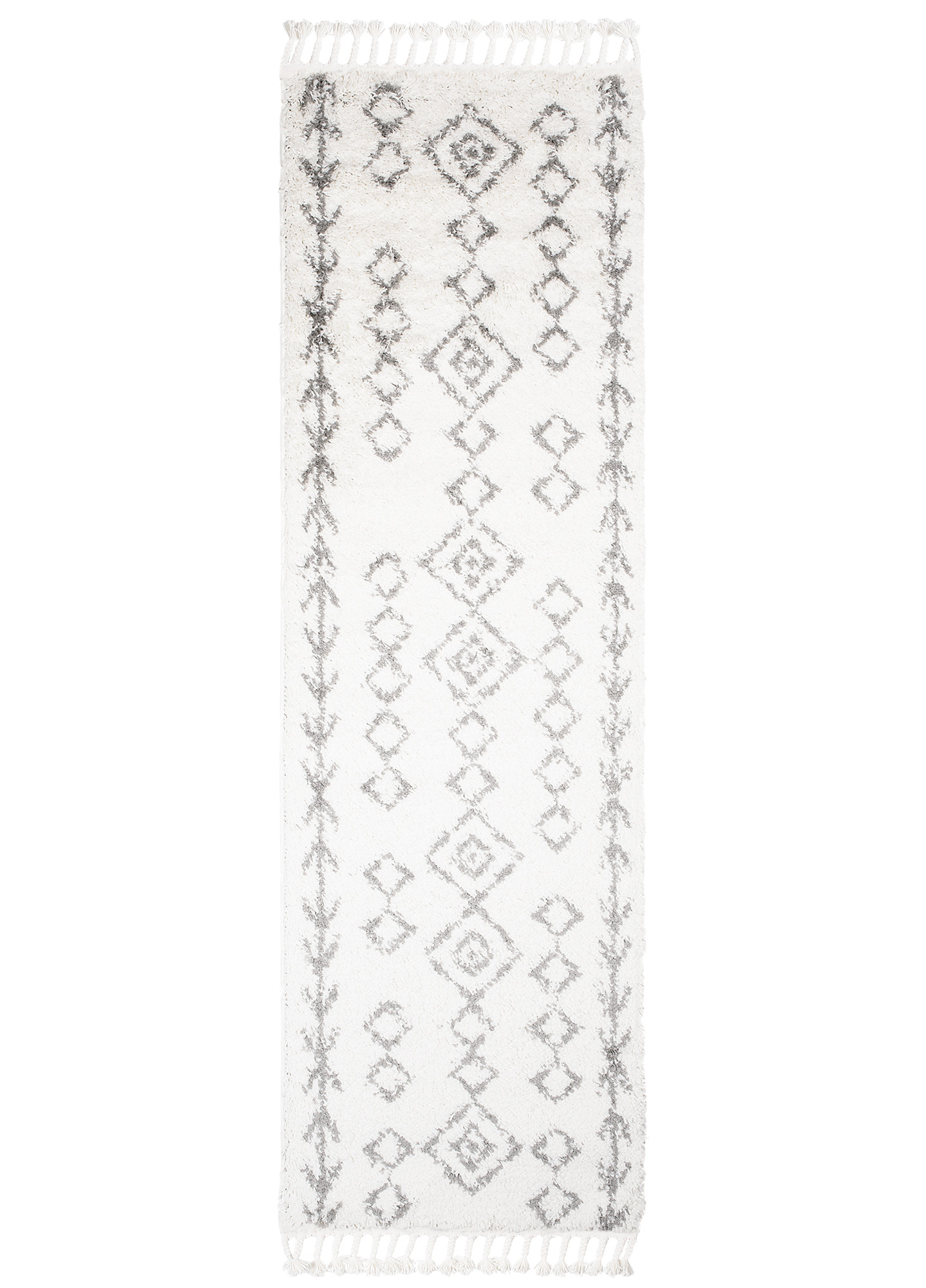 Teppichläufer Boho mit Fransen Creme Geometrisch Shaggy