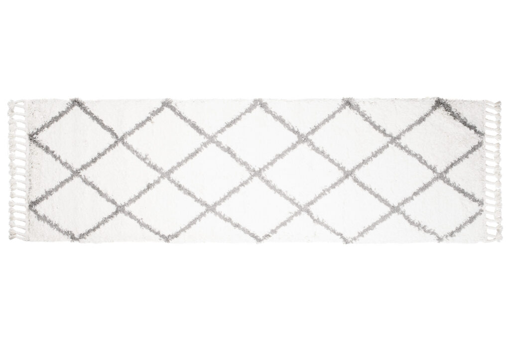 Teppichläufer Boho mit Fransen Creme Rauten Shaggy