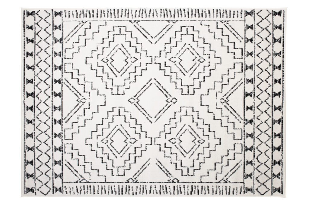 Teppich Juno Kurzflor Creme Schwarz Ethno Boho Stil