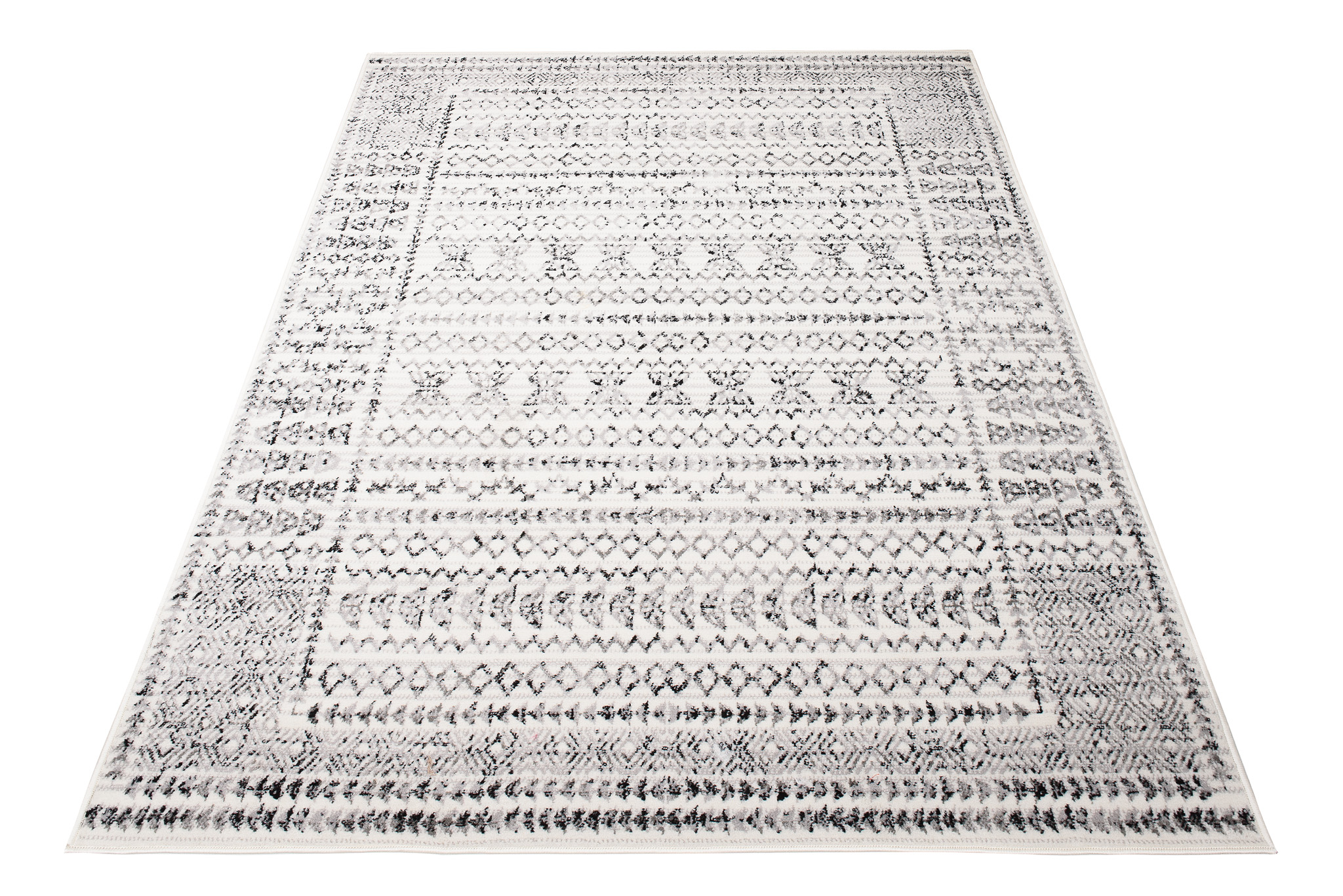 Teppich Juno Kurzflor Creme Grau Schwarz Ethno Boho