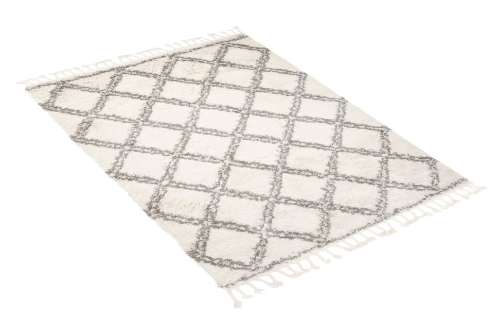 Teppich Boho mit Fransen Creme Gitter Shaggy