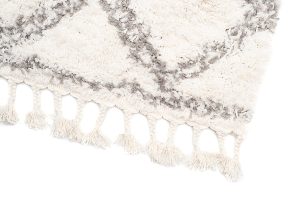 Teppich Boho mit Fransen Creme Gitter Shaggy