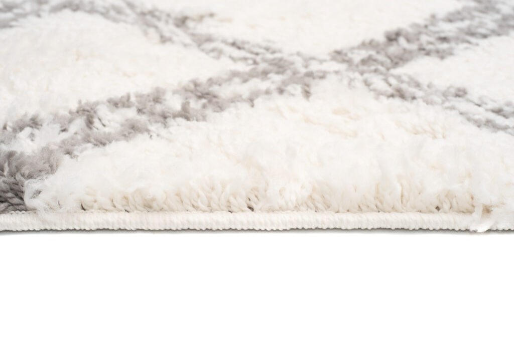 Teppich Boho mit Fransen Creme Gitter Shaggy