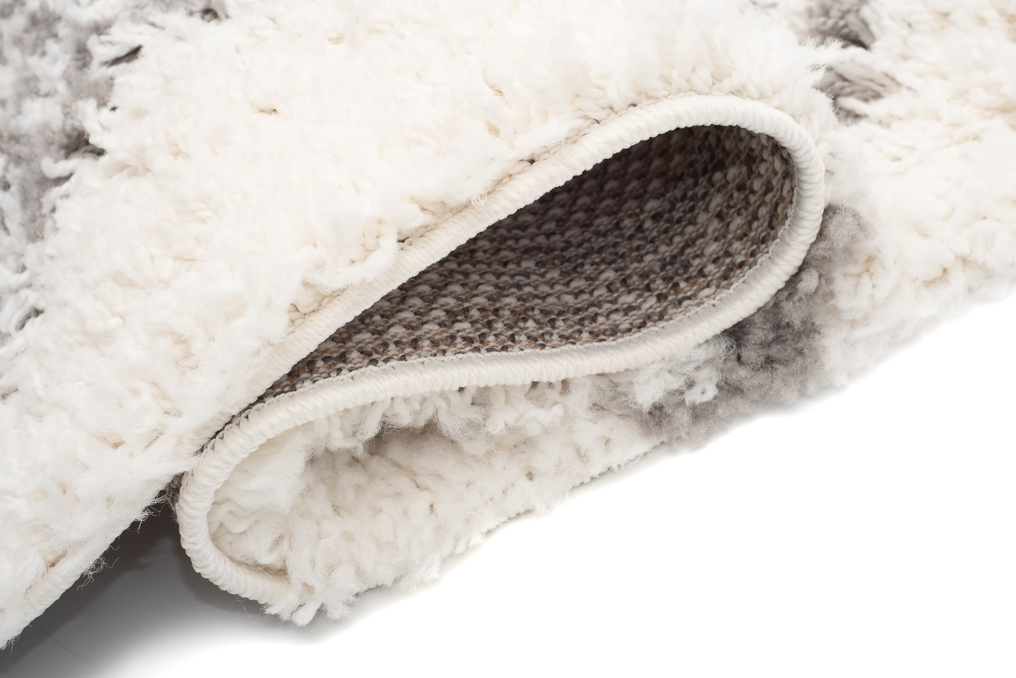 Teppich Boho mit Fransen Creme Gitter Shaggy