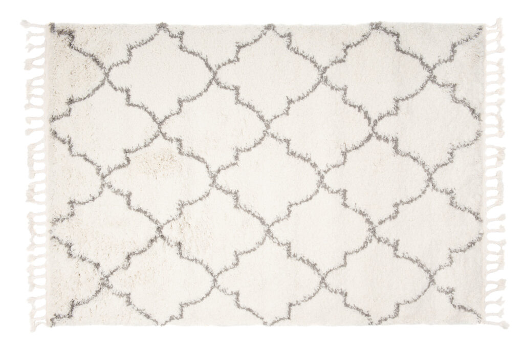 Teppich Boho mit Fransen Creme Marokkanisch Kleeblatt