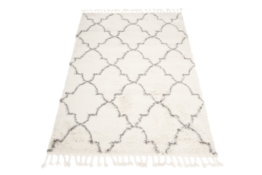 Teppich Boho mit Fransen Creme Marokkanisch Kleeblatt