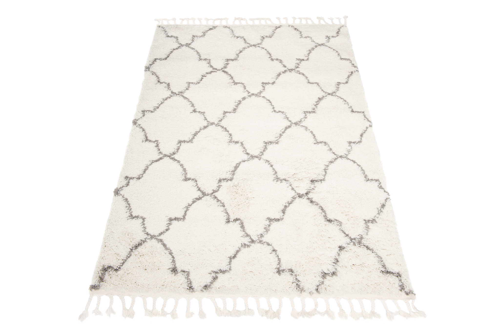 Teppich Boho mit Fransen Creme Marokkanisch Kleeblatt