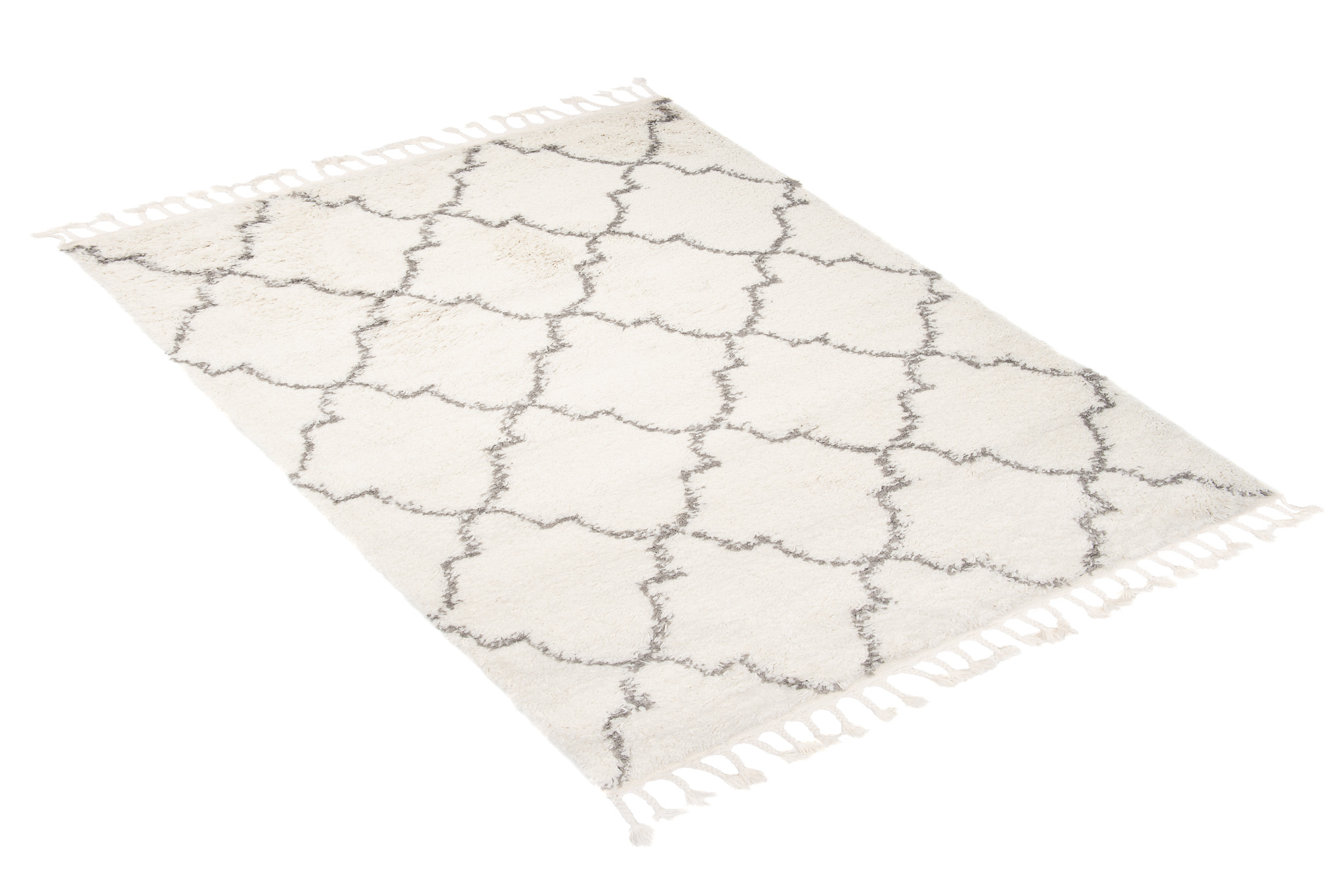 Teppich Boho mit Fransen Creme Marokkanisch Kleeblatt