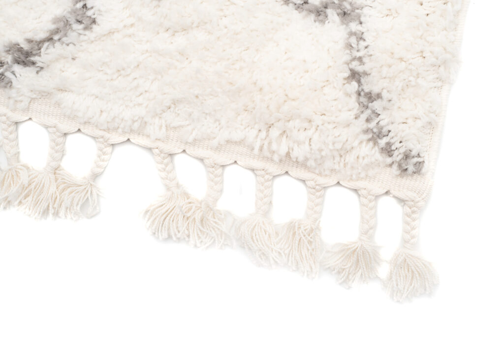 Teppich Boho mit Fransen Creme Marokkanisch Kleeblatt