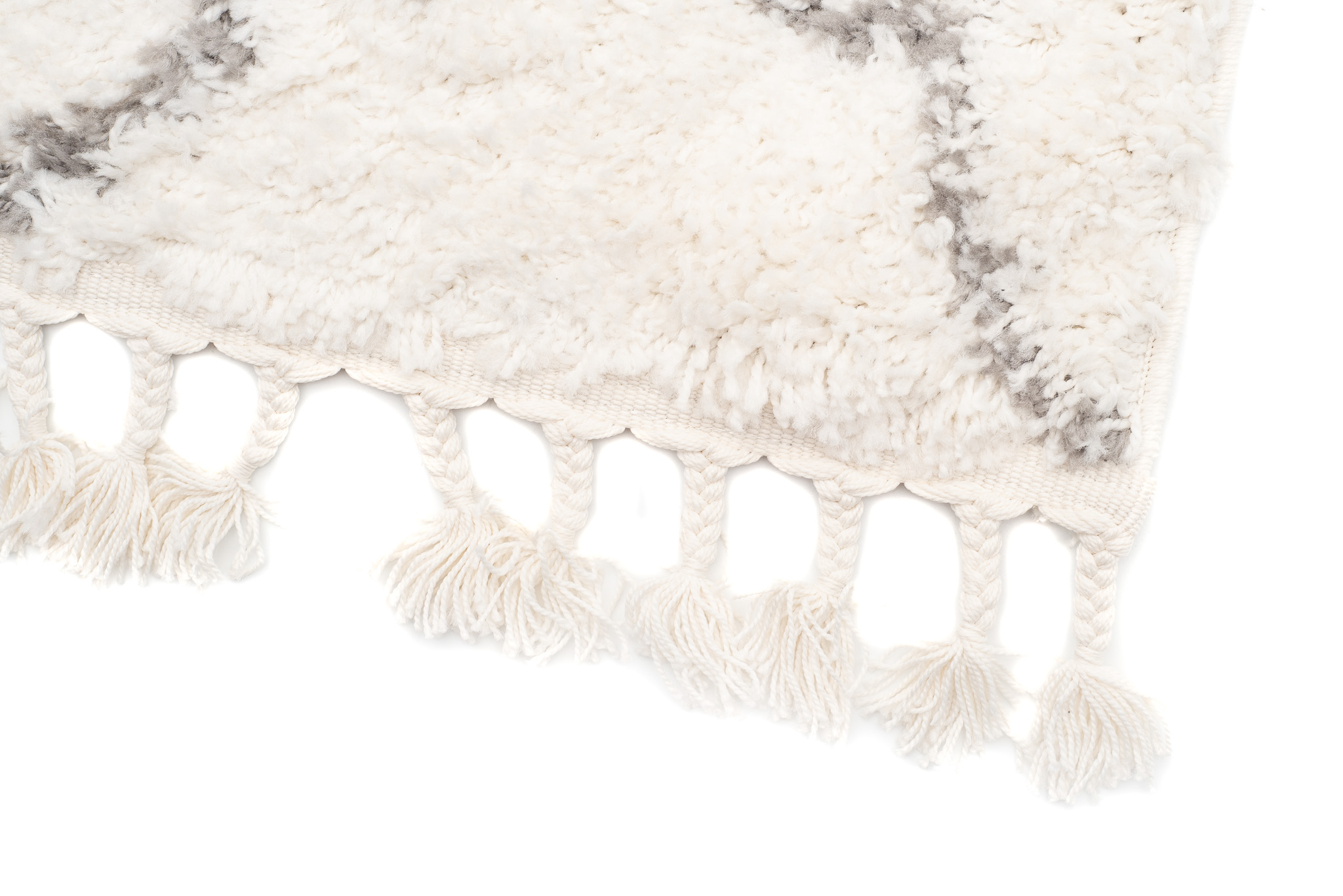 Teppich Boho mit Fransen Creme Marokkanisch Kleeblatt