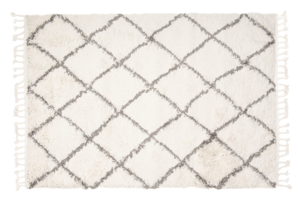 Teppich Boho mit Fransen Creme Rauten Shaggy