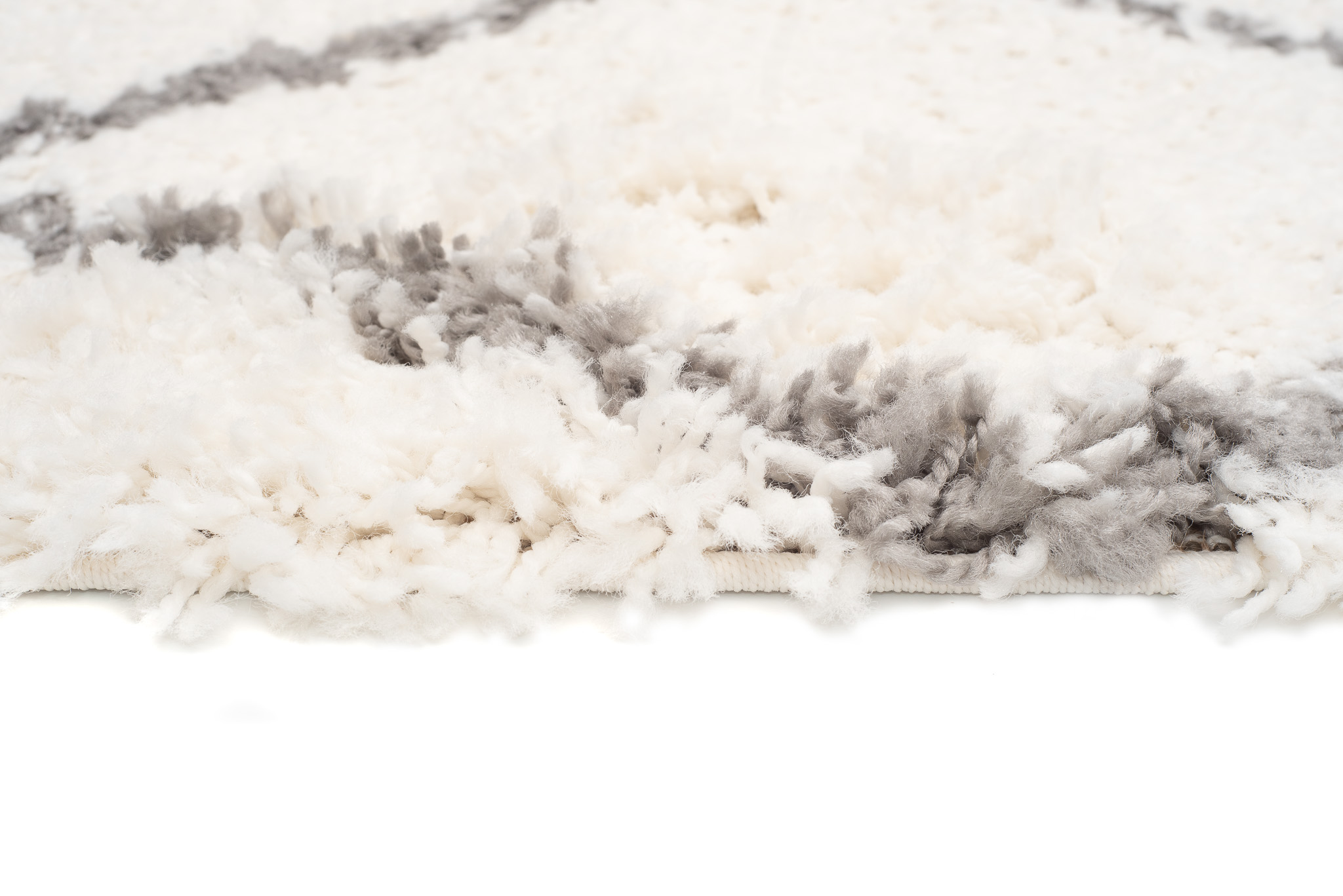 Teppich Boho mit Fransen Creme Rauten Shaggy