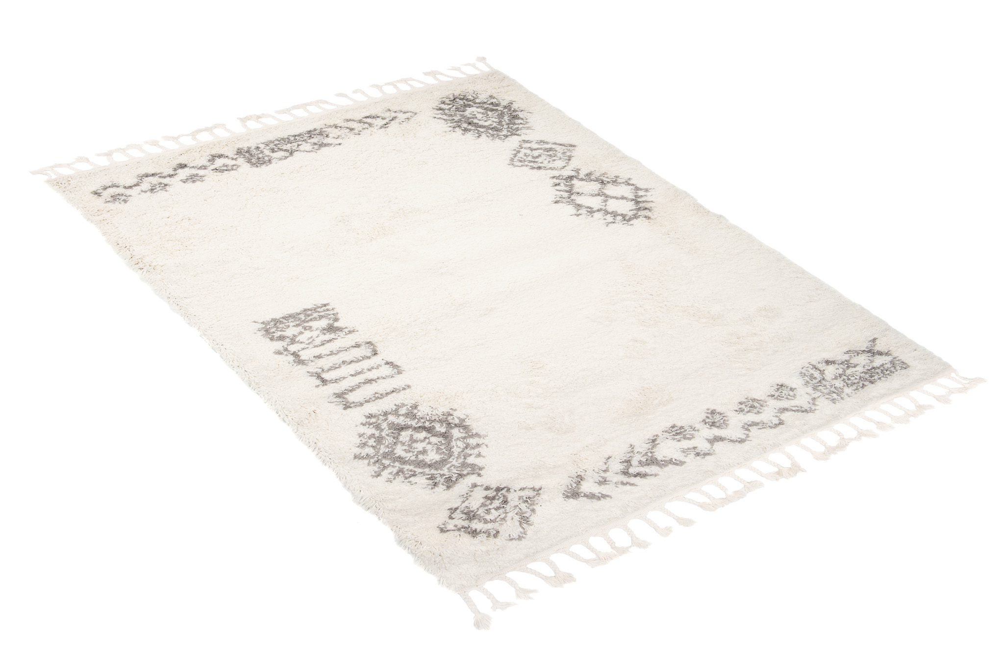 Teppich Boho mit Fransen Creme Ethno Shaggy