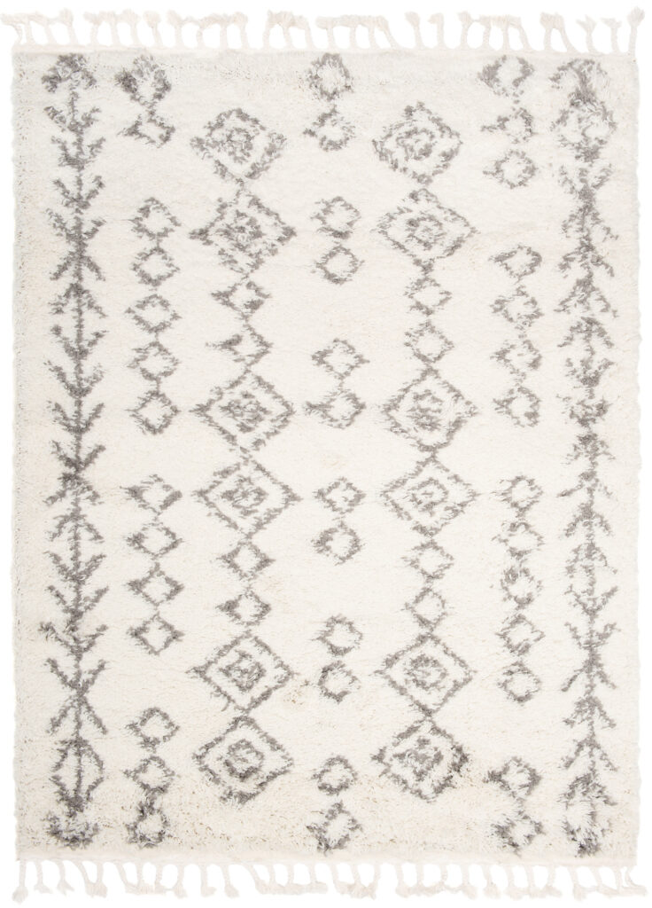 Teppich Boho mit Fransen Creme Geometrisch Shaggy