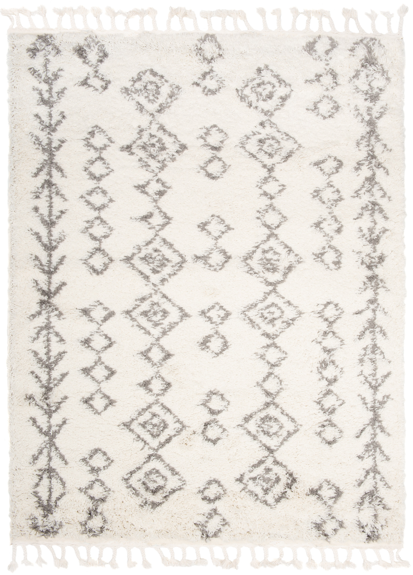 Teppich Boho mit Fransen Creme Geometrisch Shaggy