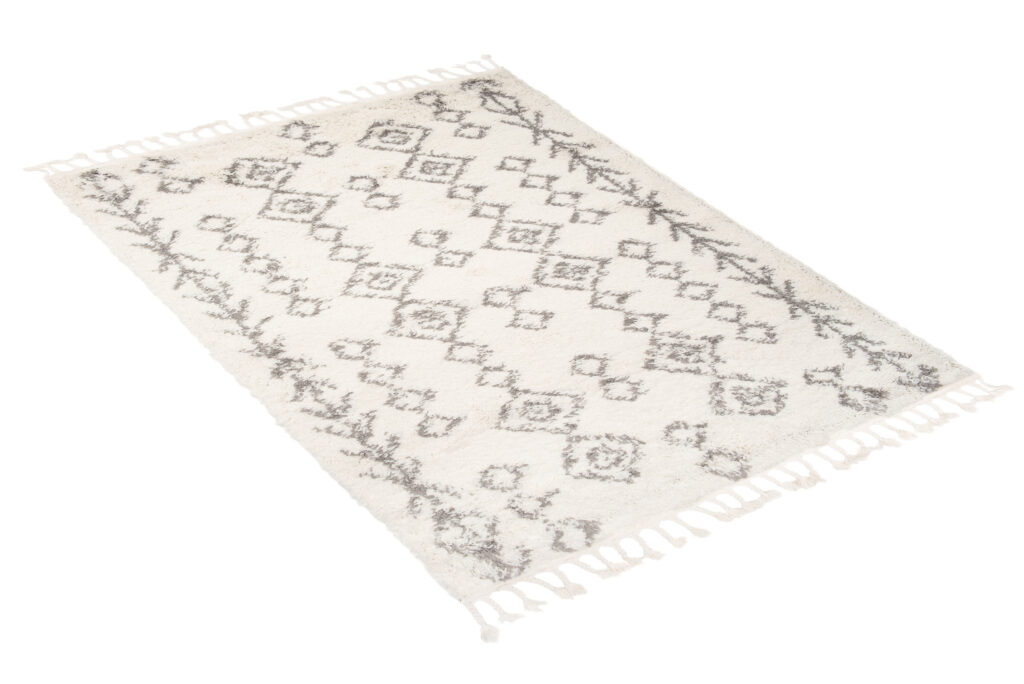 Teppich Boho mit Fransen Creme Geometrisch Shaggy