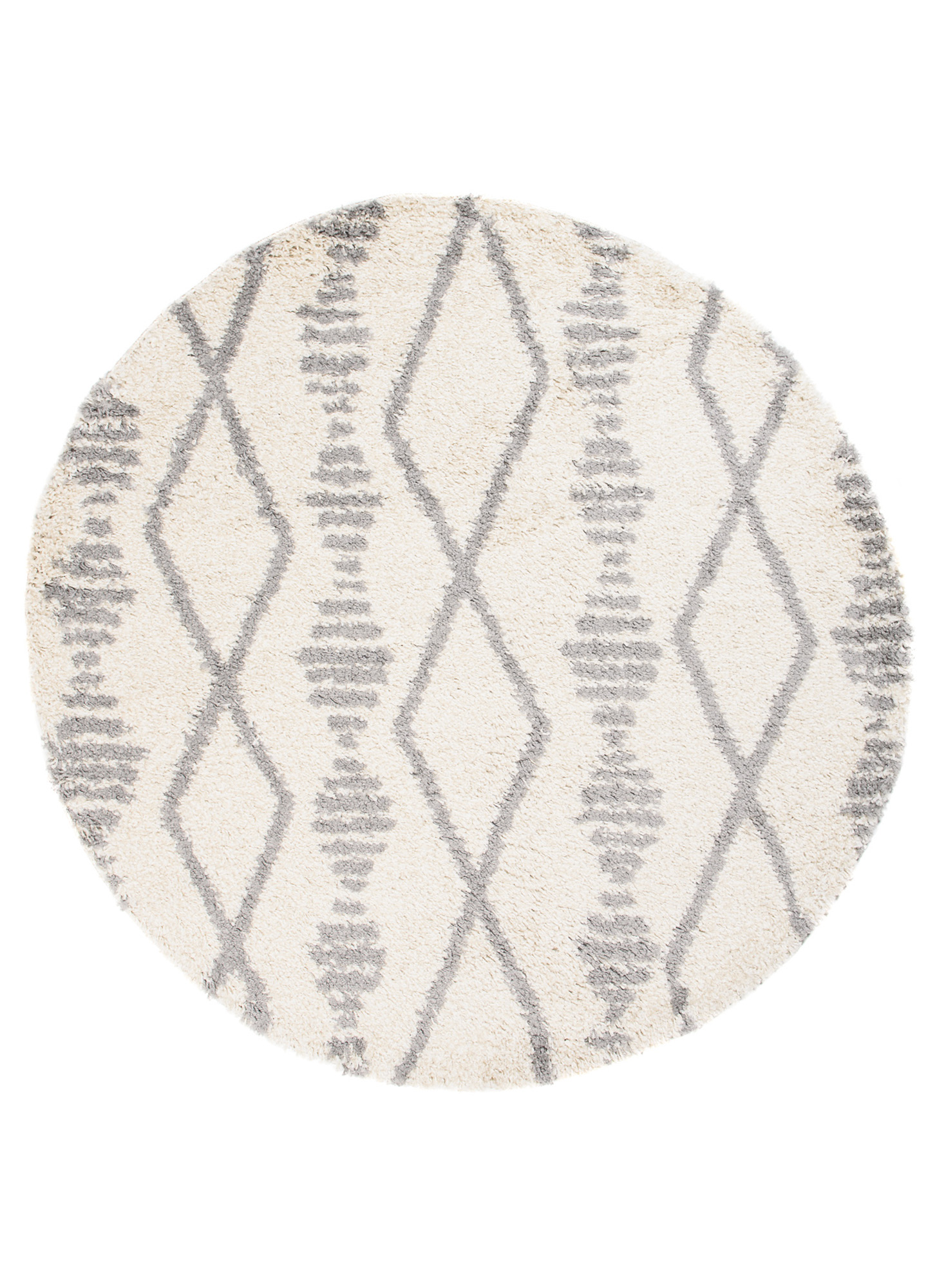 Teppich Boho Rund Creme Rauten Shaggy
