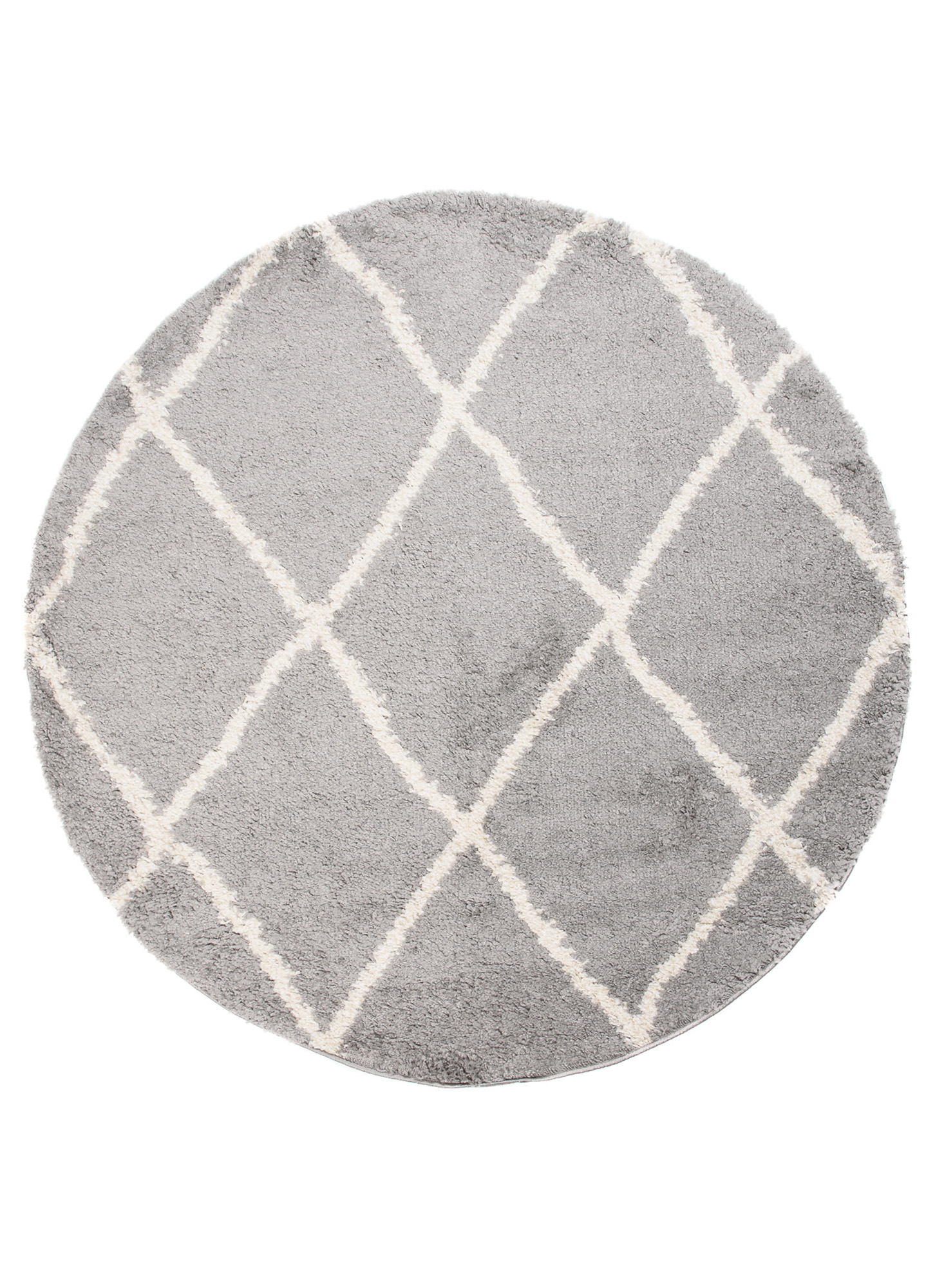 Teppich Boho Rund Grau Gitter Shaggy