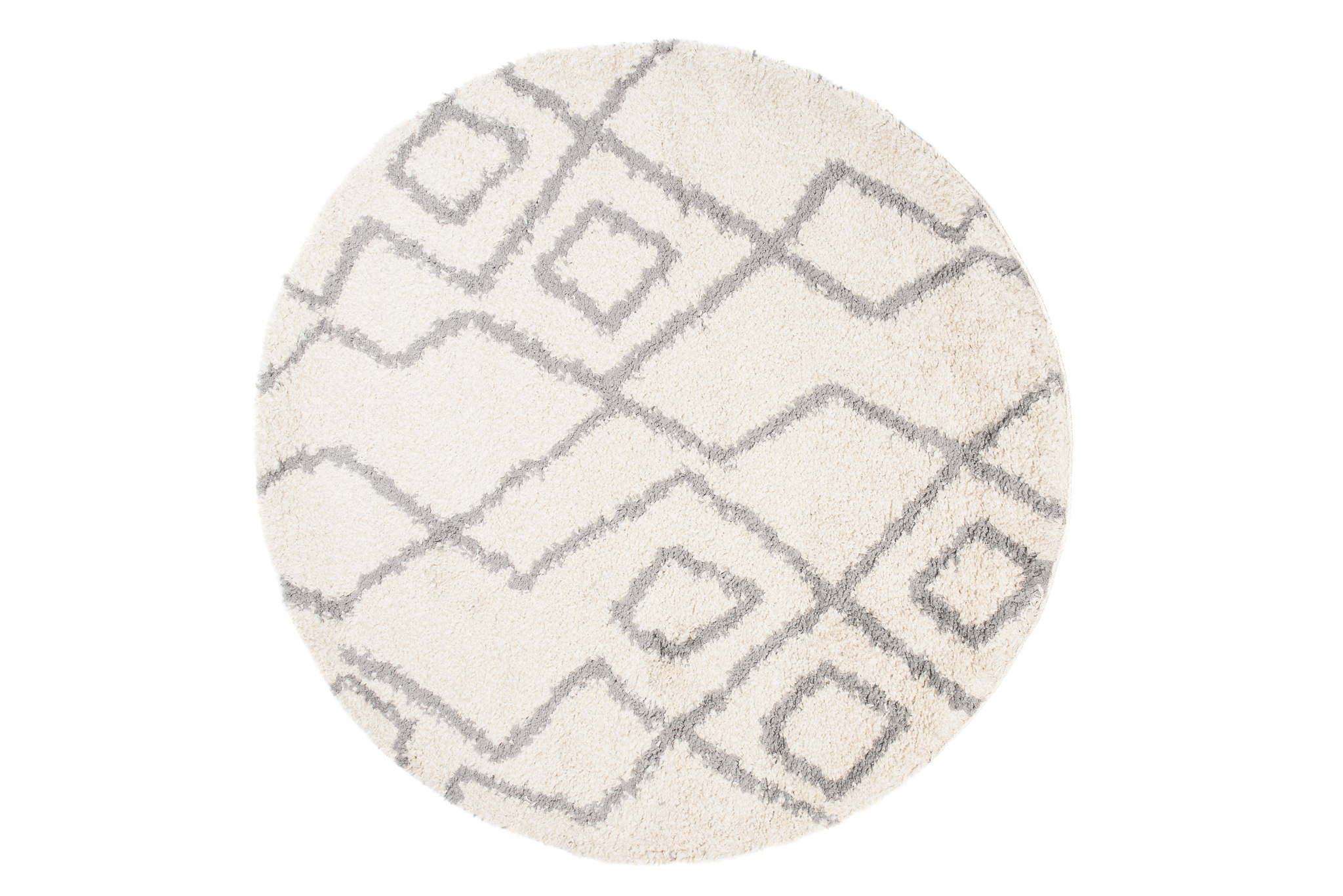 Teppich Boho Rund Creme Zigzag Shaggy
