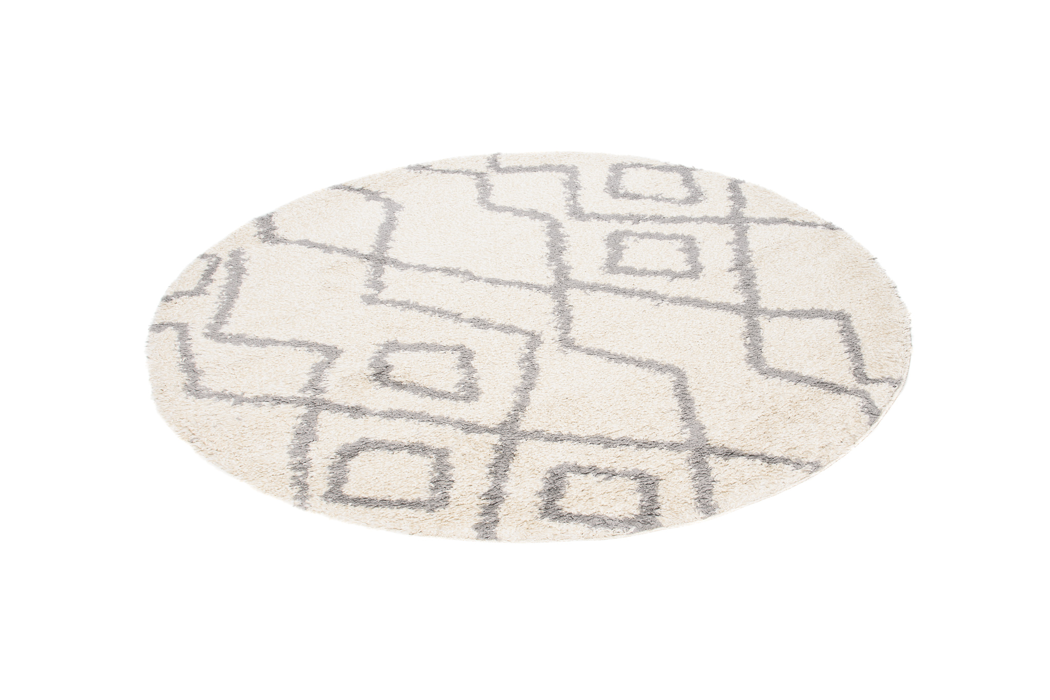 Teppich Boho Rund Creme Zigzag Shaggy