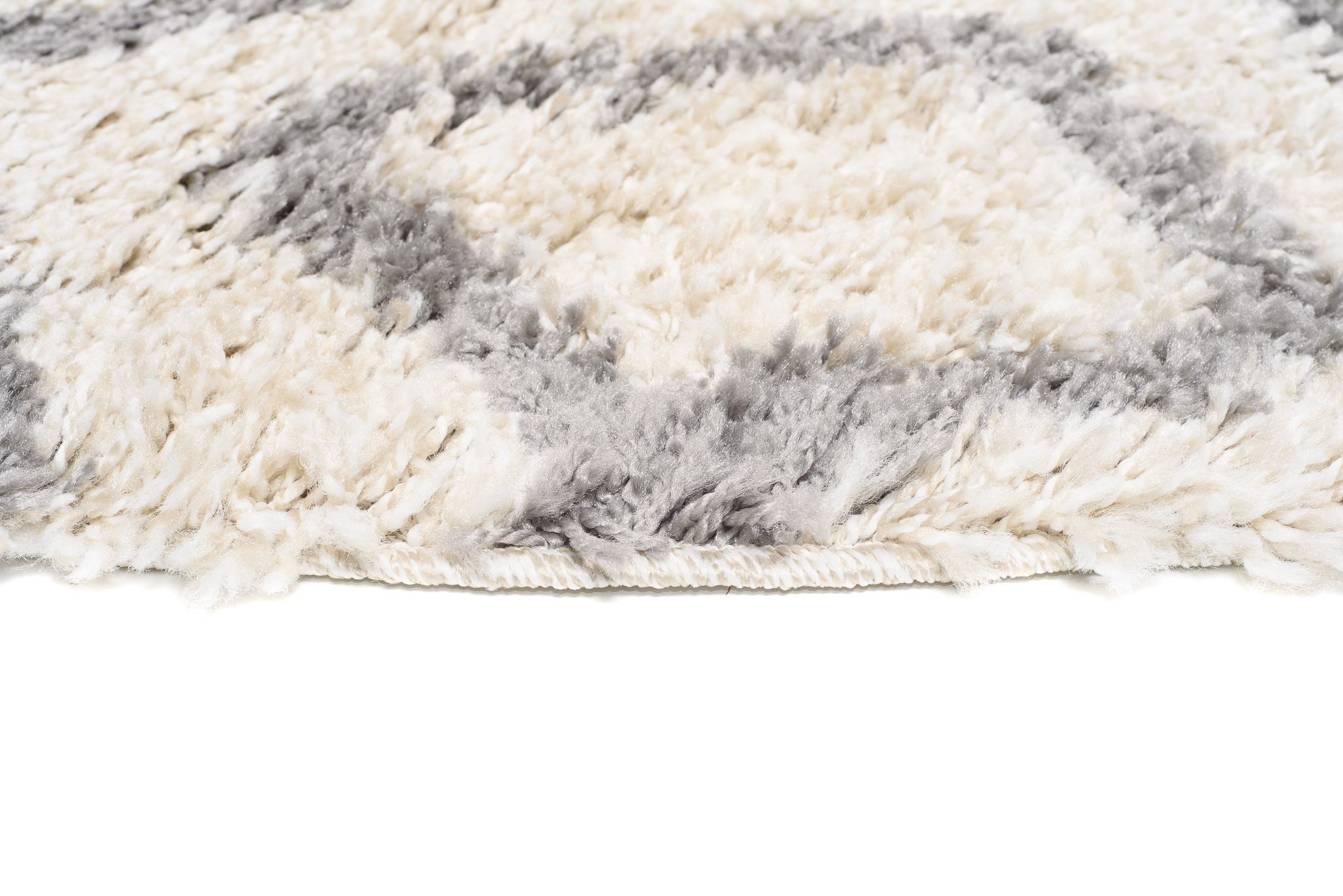 Teppich Boho Rund Creme Zigzag Shaggy