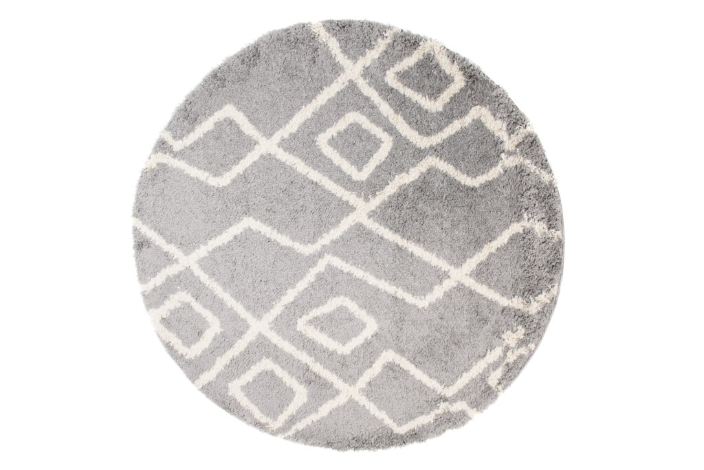 Teppich Boho Rund Grau Zigzag Shaggy